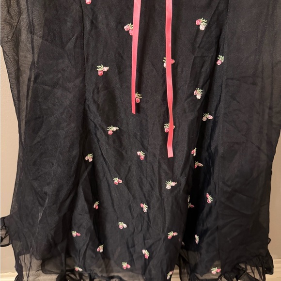 VTG Enchanted Black Floral Embroidered Babydoll Chemise 18/20 Coquette Plus - Picture 3 of 7